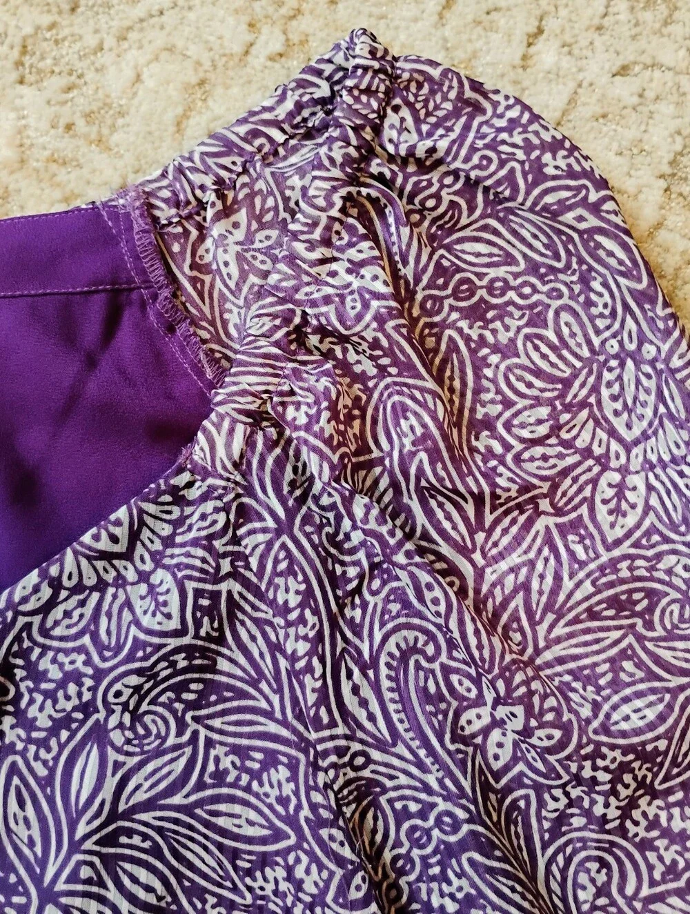NWT XL Ann Taylor LOFT Purple And White V-Neck Floral Long Sleeve Blouse NEW